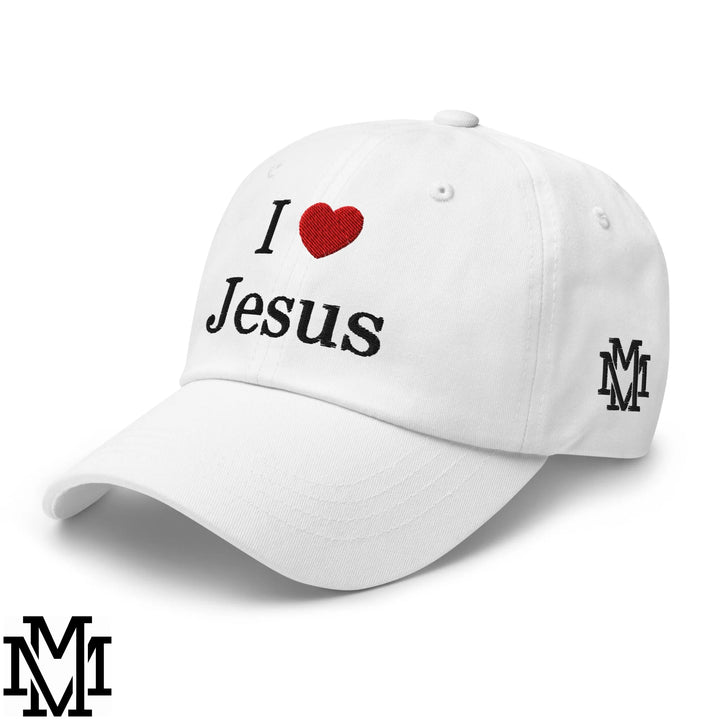 I Love Jesus Heart Embroidered Unstructured Dad Hat - White