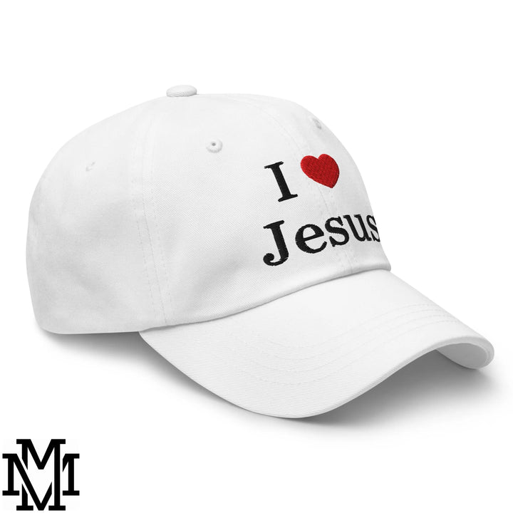 I Love Jesus Heart Embroidered Unstructured Dad Hat - White