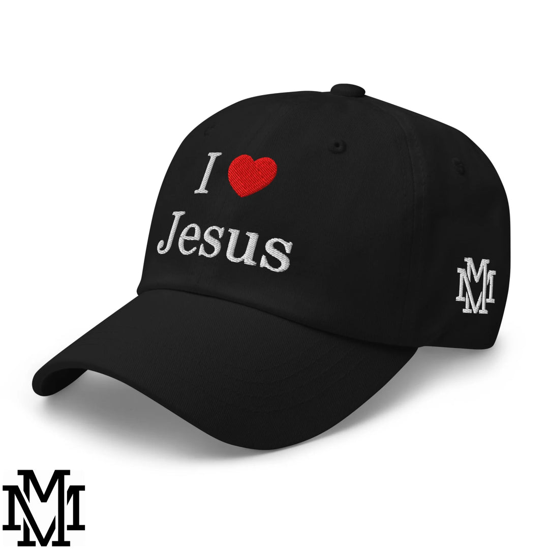 I Love Jesus Heart Embroidered Unstructured Dad Hat - Black