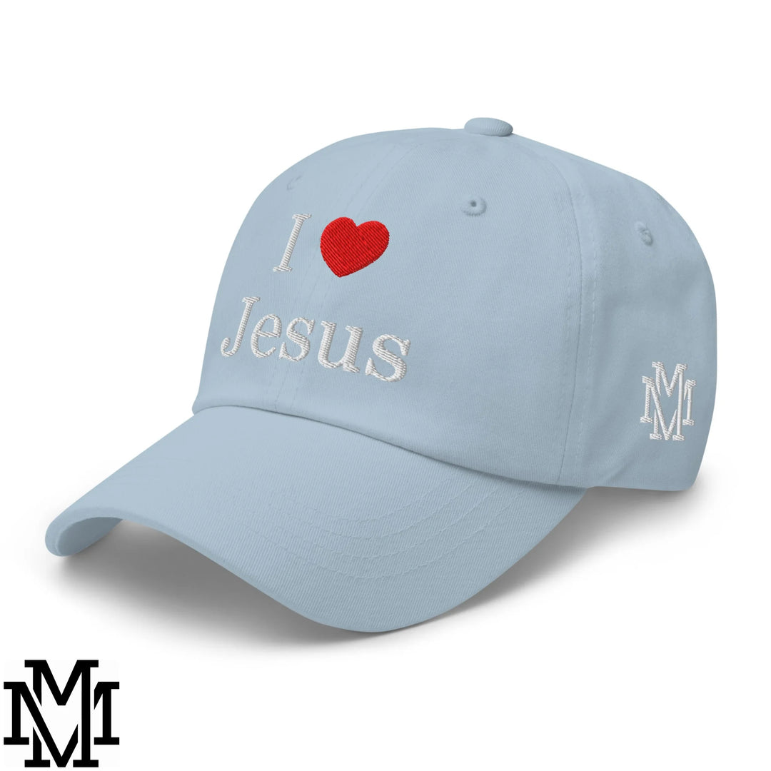 I Love Jesus Heart Embroidered Unstructured Dad Hat - Light Blue