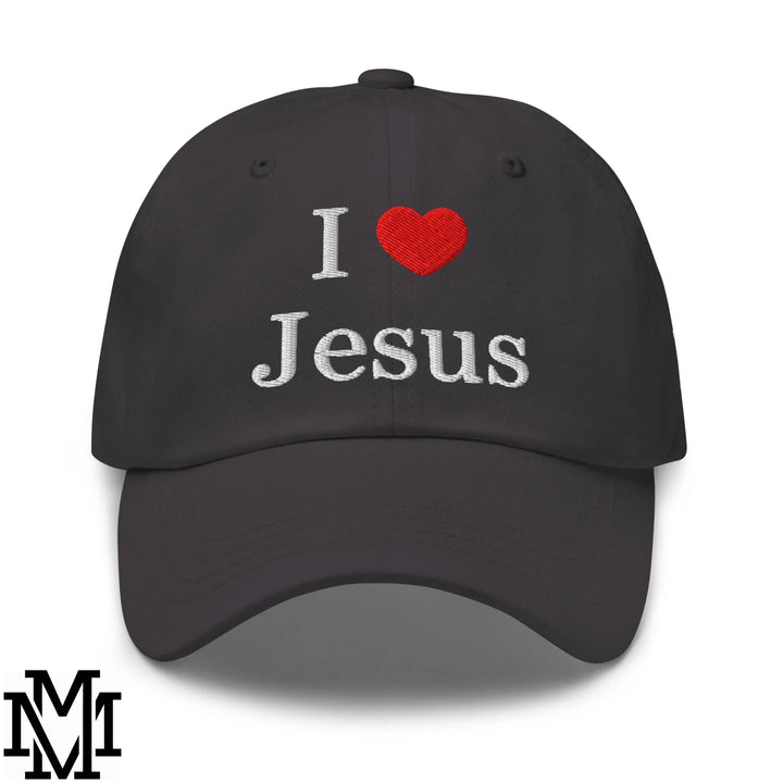 I Love Jesus Heart Embroidered Unstructured Dad Hat - Dark Grey