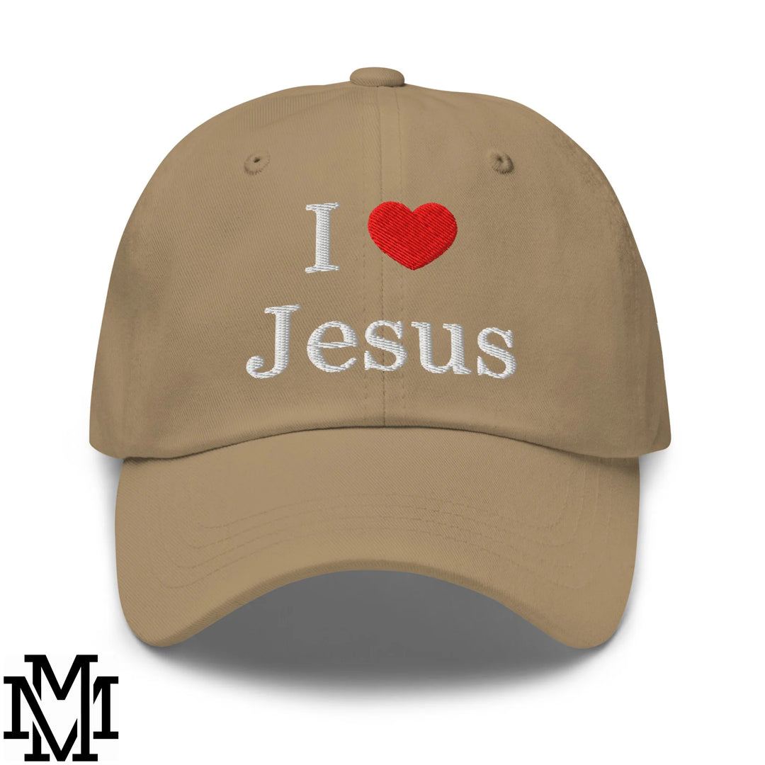 I Love Jesus Heart Embroidered Unstructured Dad Hat - Khaki