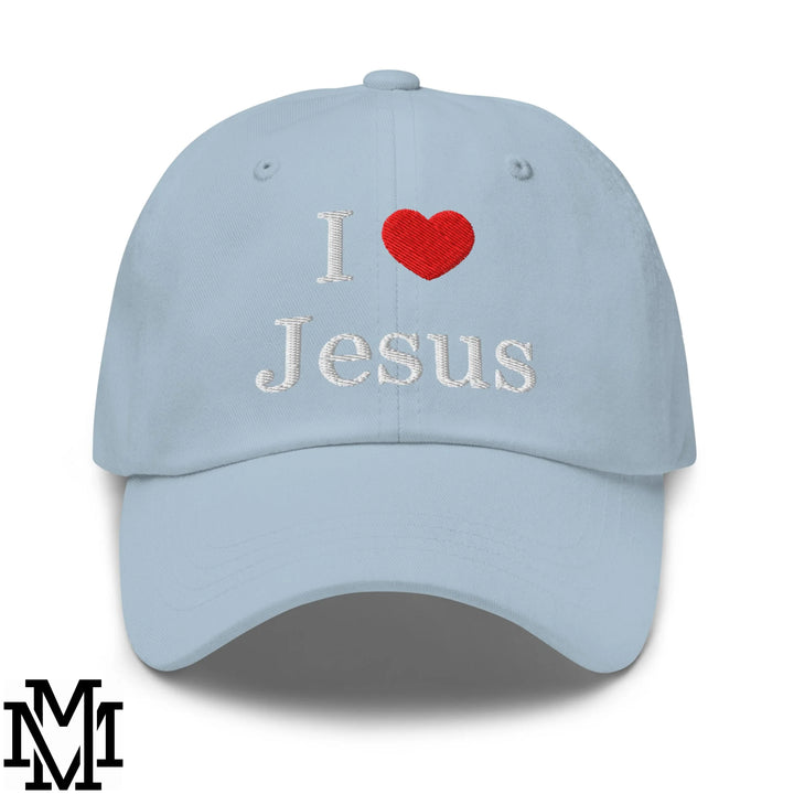 I Love Jesus Heart Embroidered Unstructured Dad Hat - Light Blue