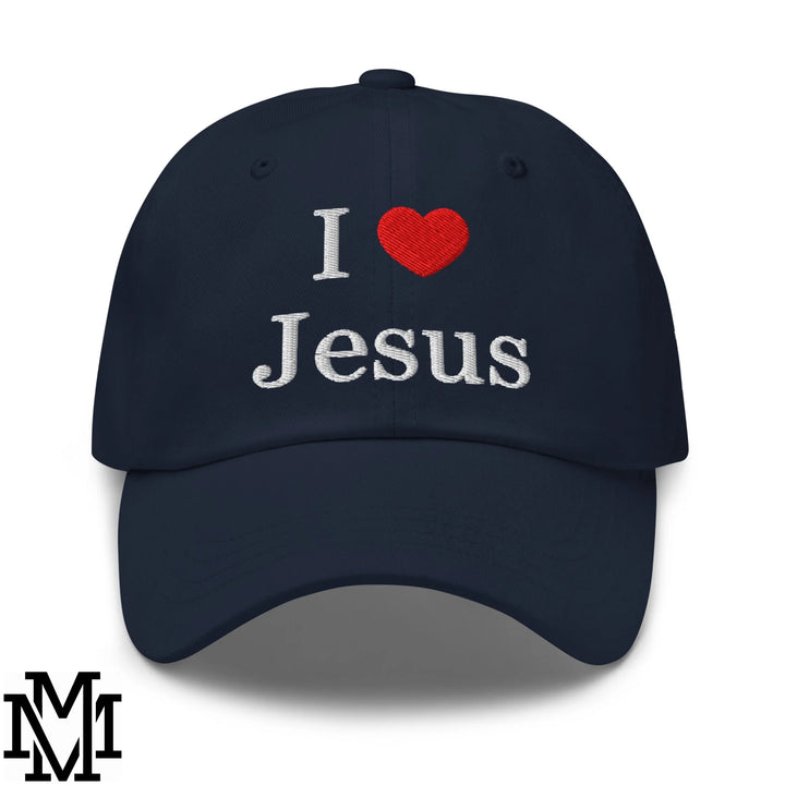 I Love Jesus Heart Embroidered Unstructured Dad Hat - Navy