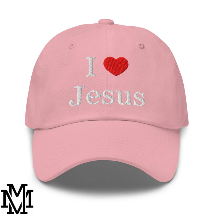 I Love Jesus Heart Embroidered Unstructured Dad Hat - Pink