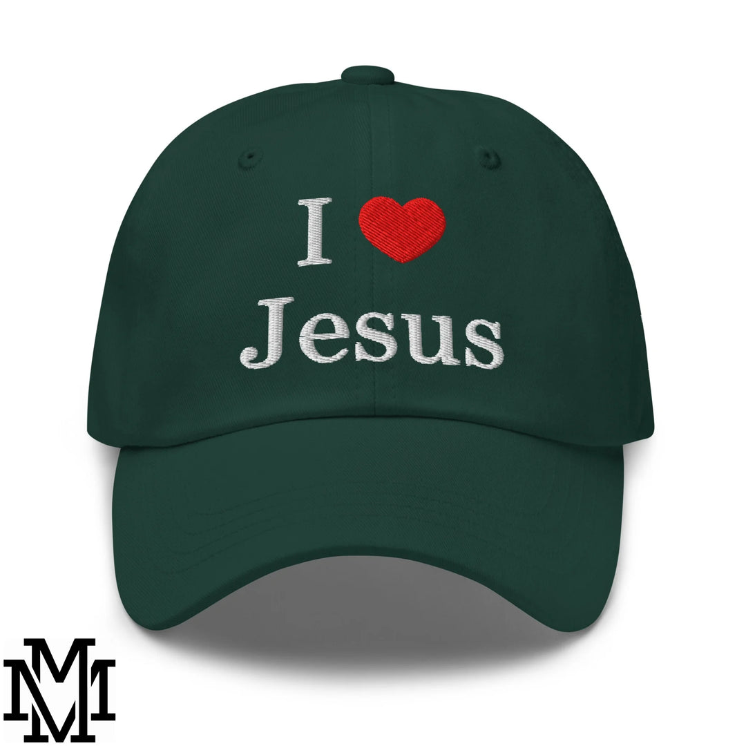 I Love Jesus Heart Embroidered Unstructured Dad Hat - Spruce