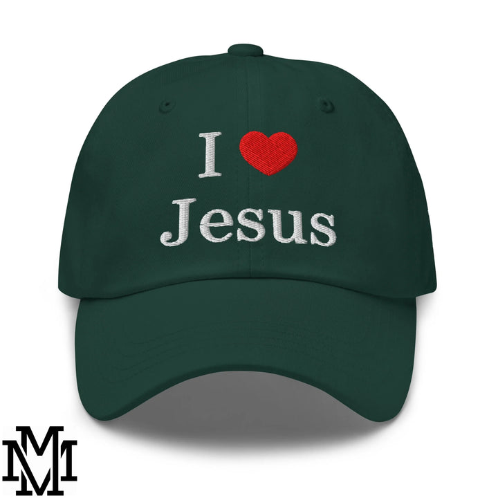 I Love Jesus Heart Embroidered Unstructured Dad Hat - Spruce