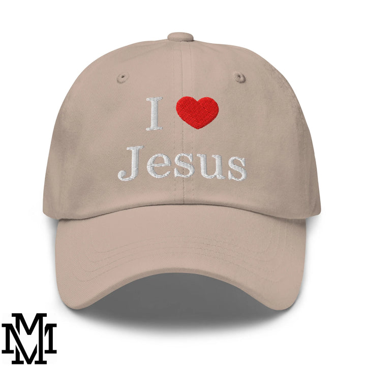 I Love Jesus Heart Embroidered Unstructured Dad Hat - Stone