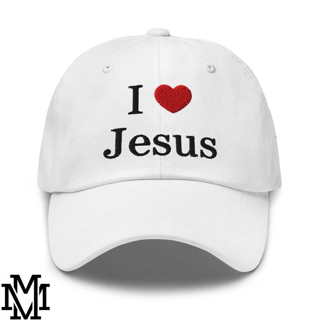 I Love Jesus Heart Embroidered Unstructured Dad Hat - White
