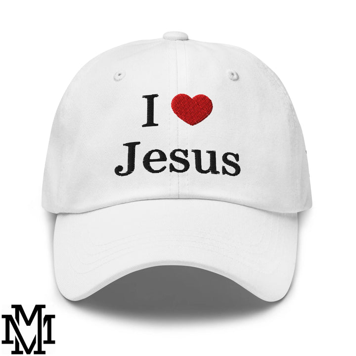I Love Jesus Heart Embroidered Unstructured Dad Hat - White