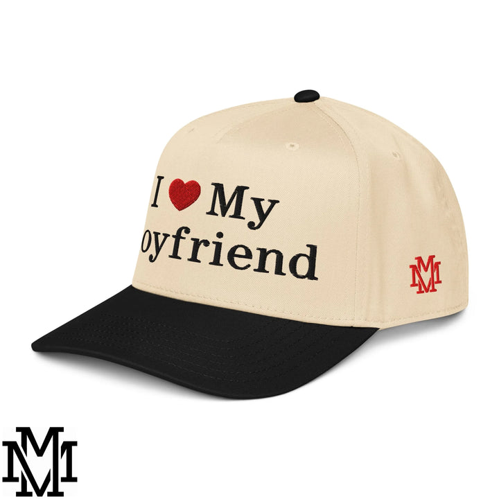 I Love My Boyfriend Heart Embroidered Baseball Snapback Hat - Black Natural