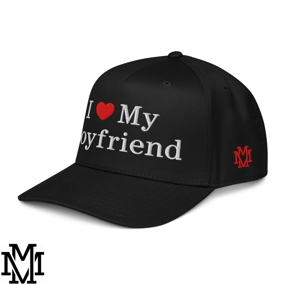 I Love My Boyfriend Heart Embroidered Baseball Snapback Hat - Black
