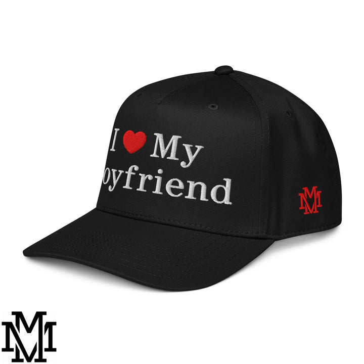 I Love My Boyfriend Heart Embroidered Baseball Snapback Hat - Black