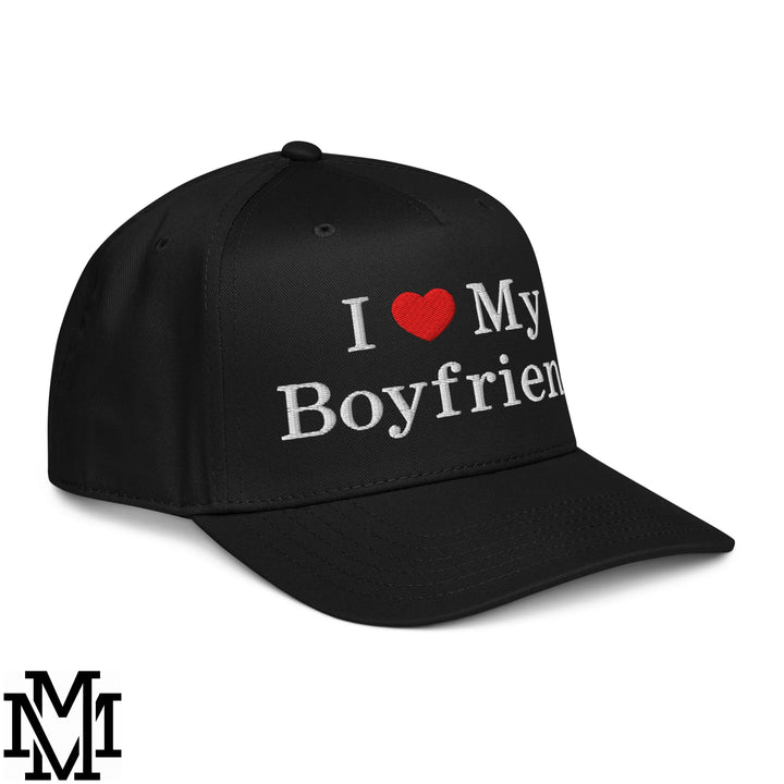 I Love My Boyfriend Heart Embroidered Baseball Snapback Hat - Black