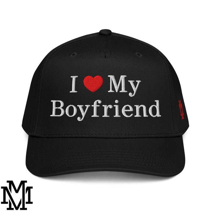 I Love My Boyfriend Heart Embroidered Baseball Snapback Hat - Black
