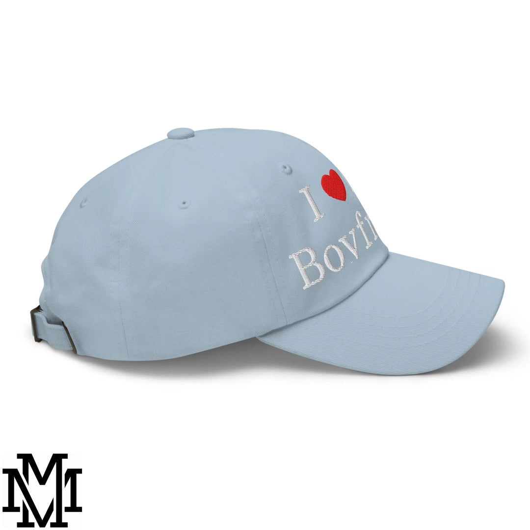 I Love My Boyfriend Heart Embroidered Unstructured Dad Hat - Light Blue