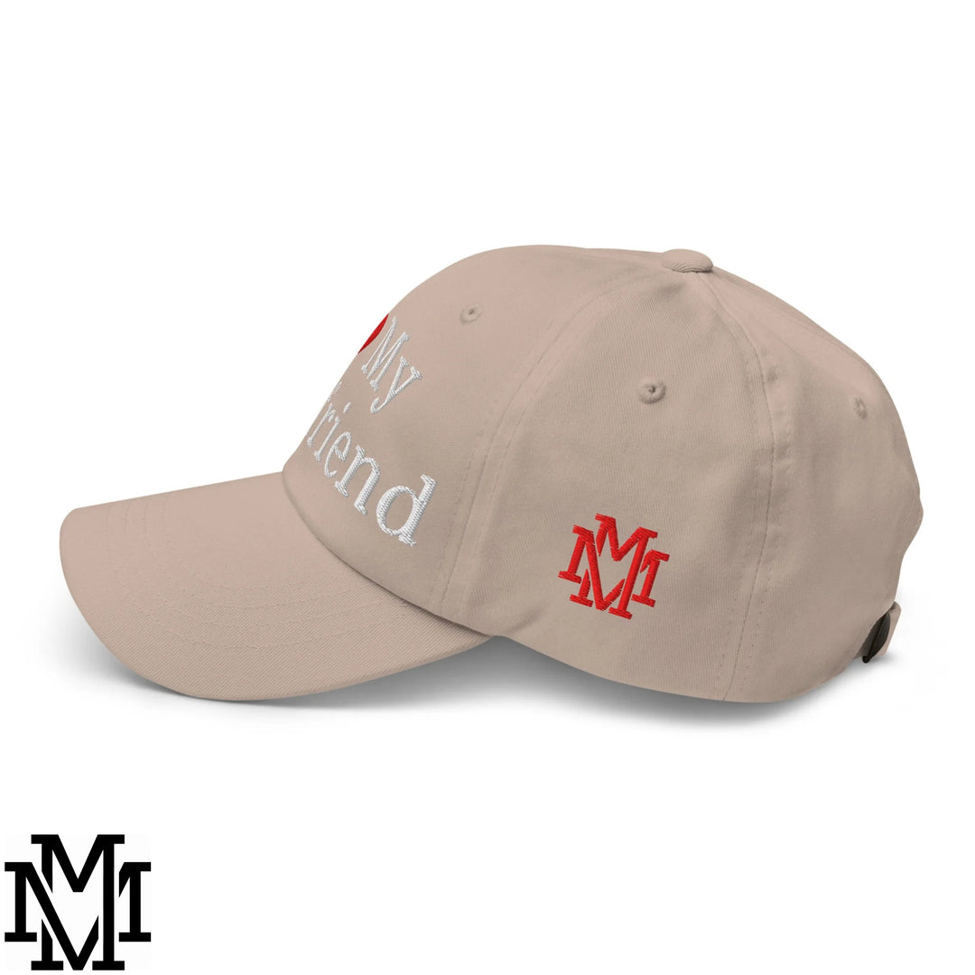 I Love My Boyfriend Heart Embroidered Unstructured Dad Hat - Stone