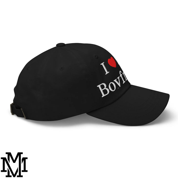 I Love My Boyfriend Heart Embroidered Unstructured Dad Hat - Black