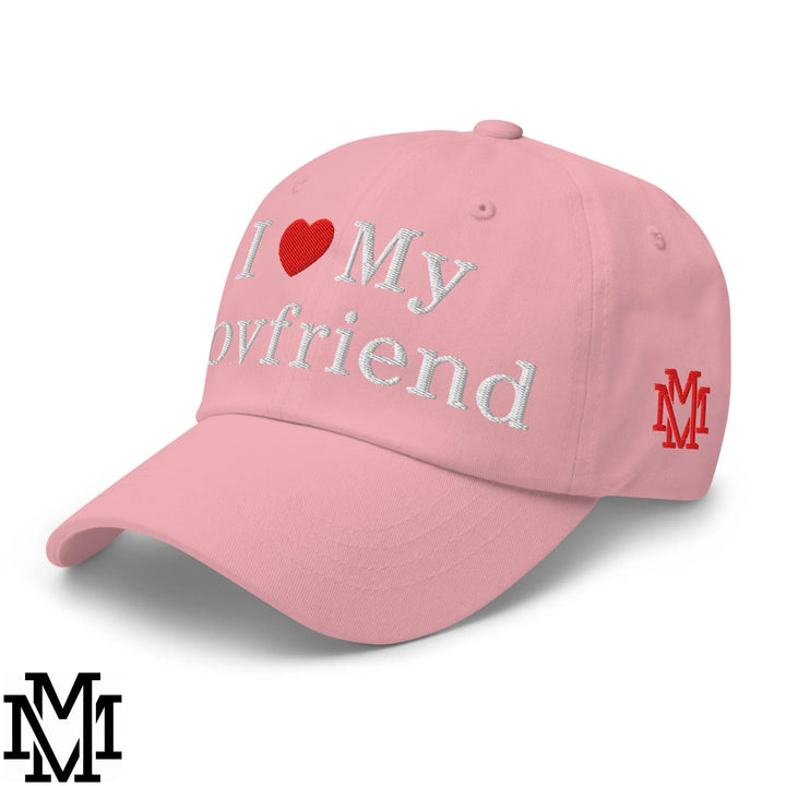 I Love My Boyfriend Heart Embroidered Unstructured Dad Hat - Pink