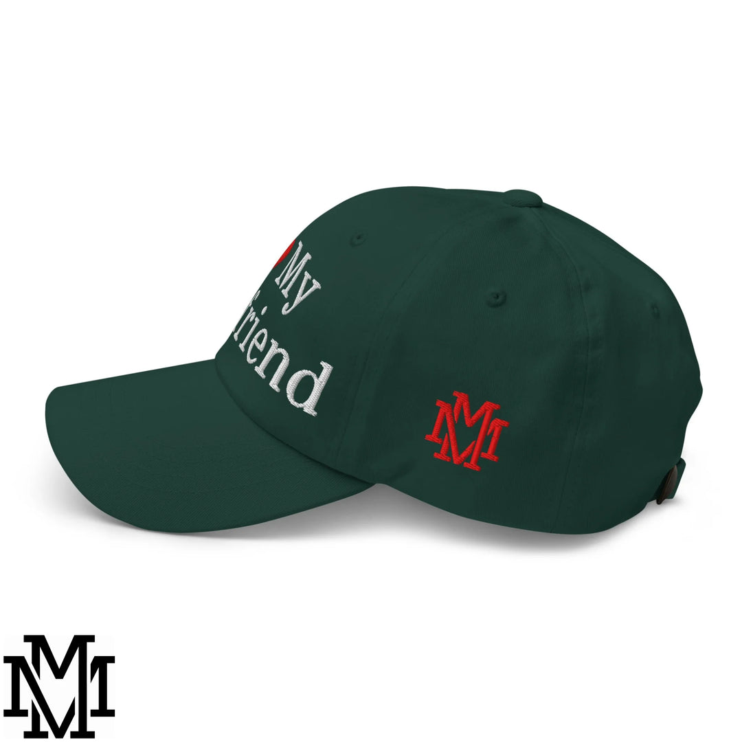 I Love My Boyfriend Heart Embroidered Unstructured Dad Hat - Spruce