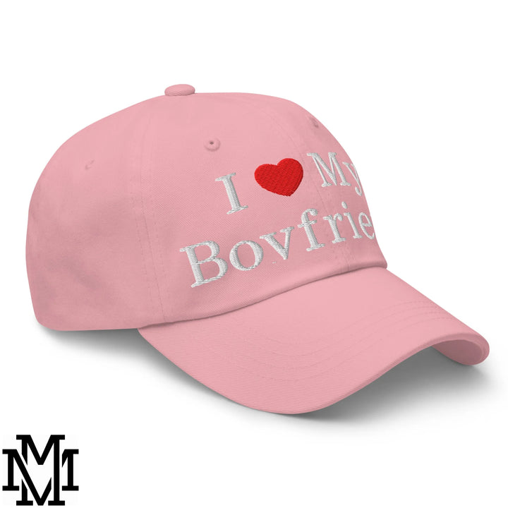 I Love My Boyfriend Heart Embroidered Unstructured Dad Hat - Pink