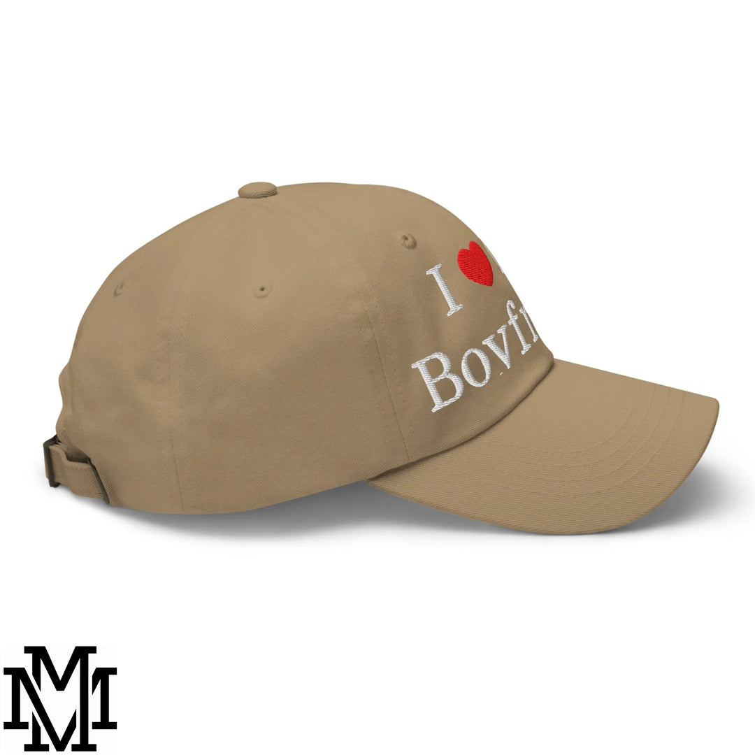 I Love My Boyfriend Heart Embroidered Unstructured Dad Hat - Khaki