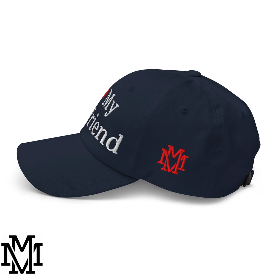 I Love My Boyfriend Heart Embroidered Unstructured Dad Hat - Navy