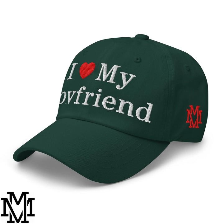 I Love My Boyfriend Heart Embroidered Unstructured Dad Hat - Spruce