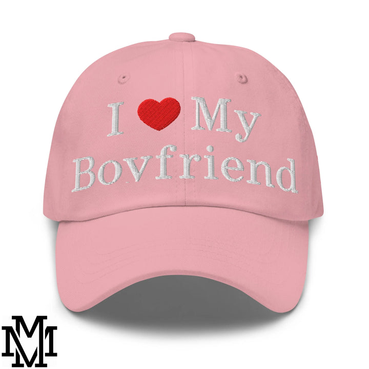 I Love My Boyfriend Heart Embroidered Unstructured Dad Hat - Pink