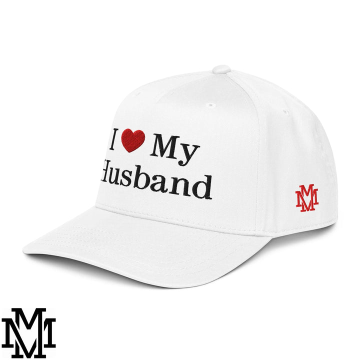 I Love My Husband Heart Embroidered Baseball Snapback Hat - White