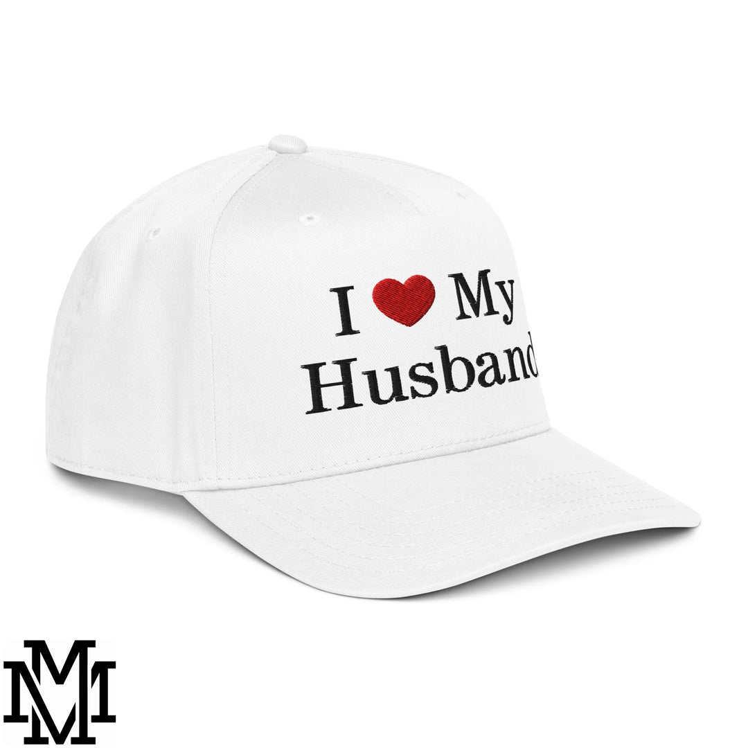 I Love My Husband Heart Embroidered Baseball Snapback Hat - White