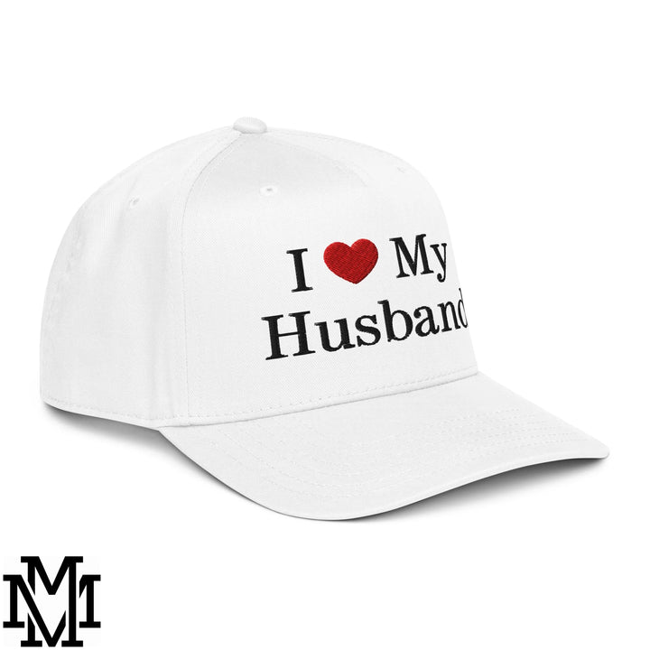 I Love My Husband Heart Embroidered Baseball Snapback Hat - White