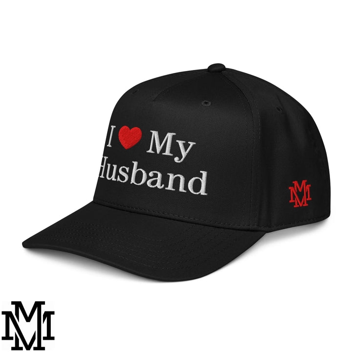 I Love My Husband Heart Embroidered Baseball Snapback Hat - Black