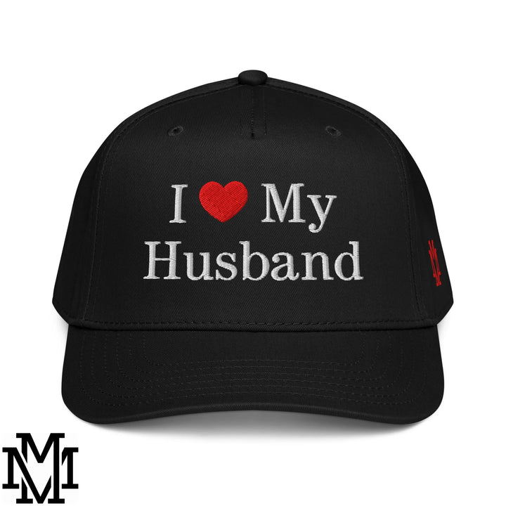 I Love My Husband Heart Embroidered Baseball Snapback Hat - Black