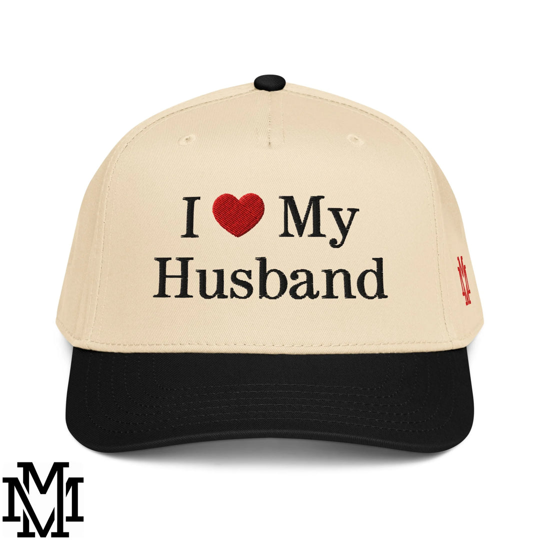 I Love My Husband Heart Embroidered Baseball Snapback Hat - Black Natural