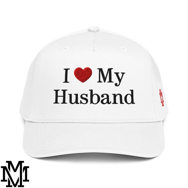 I Love My Husband Heart Embroidered Baseball Snapback Hat - White