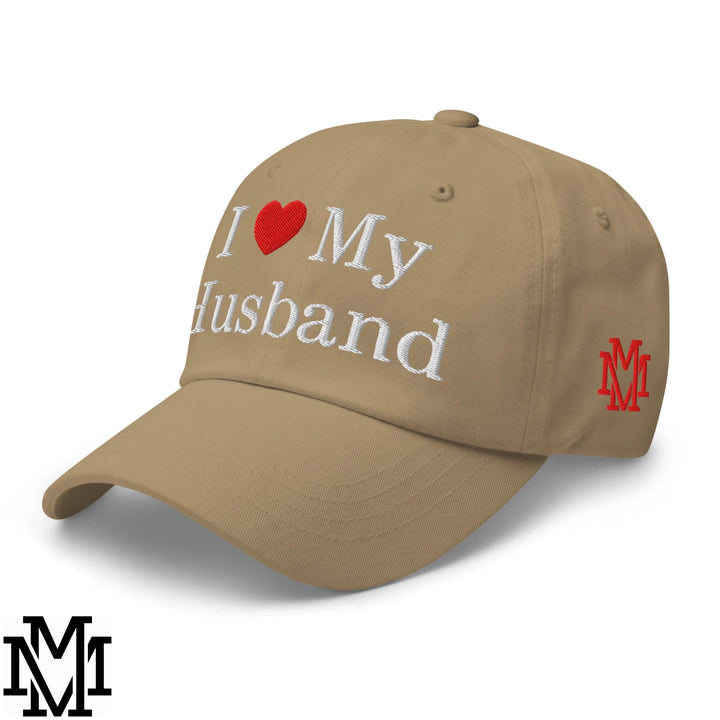 I Love My Husband Heart Embroidered Unstructured Dad Hat - Khaki