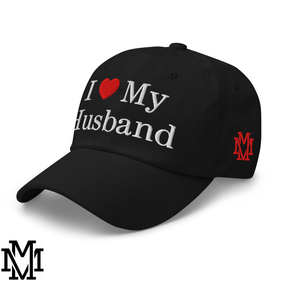I Love My Husband Heart Embroidered Unstructured Dad Hat - Black