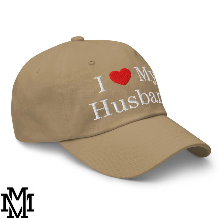 I Love My Husband Heart Embroidered Unstructured Dad Hat - Khaki