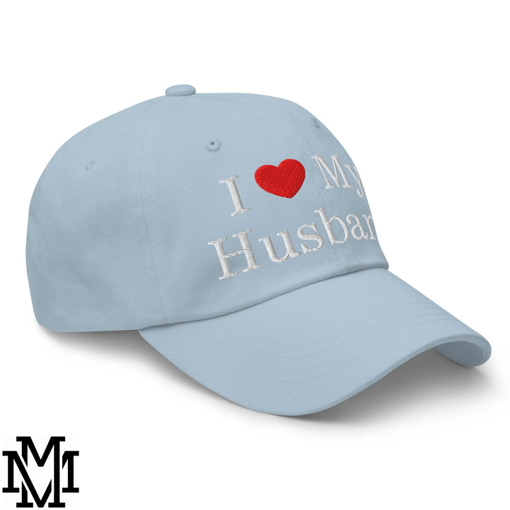 I Love My Husband Heart Embroidered Unstructured Dad Hat - Light Blue