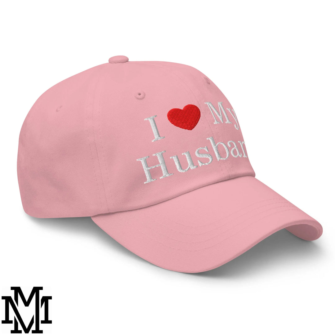 I Love My Husband Heart Embroidered Unstructured Dad Hat - Pink