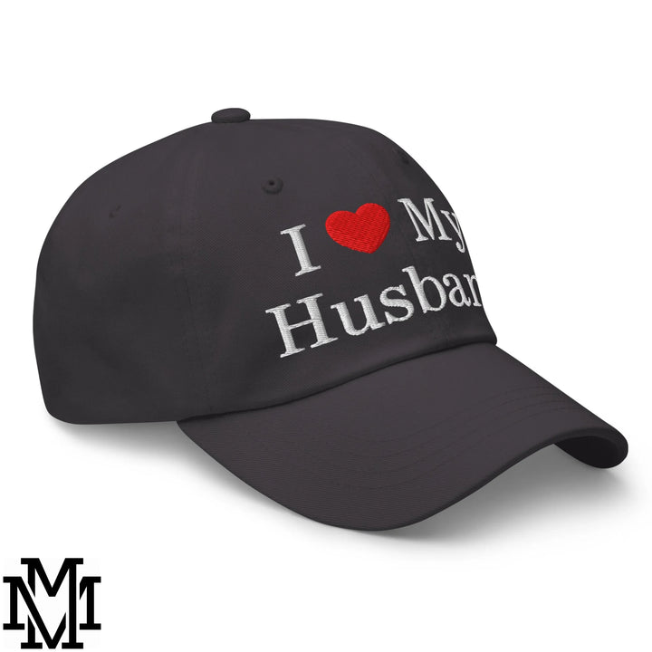 I Love My Husband Heart Embroidered Unstructured Dad Hat - Dark Grey