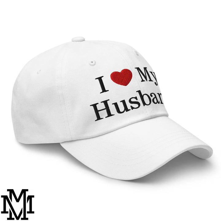 I Love My Husband Heart Embroidered Unstructured Dad Hat - White