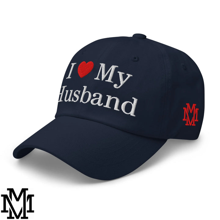 I Love My Husband Heart Embroidered Unstructured Dad Hat - Navy