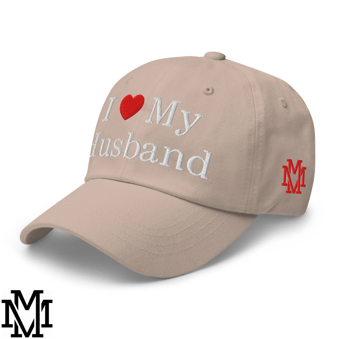 I Love My Husband Heart Embroidered Unstructured Dad Hat - Stone
