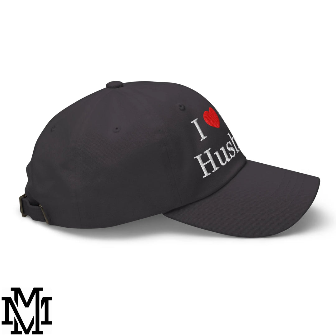 I Love My Husband Heart Embroidered Unstructured Dad Hat - Dark Grey