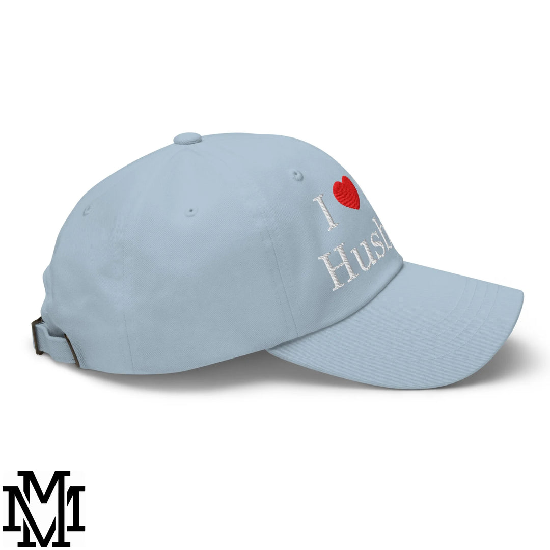 I Love My Husband Heart Embroidered Unstructured Dad Hat - Light Blue