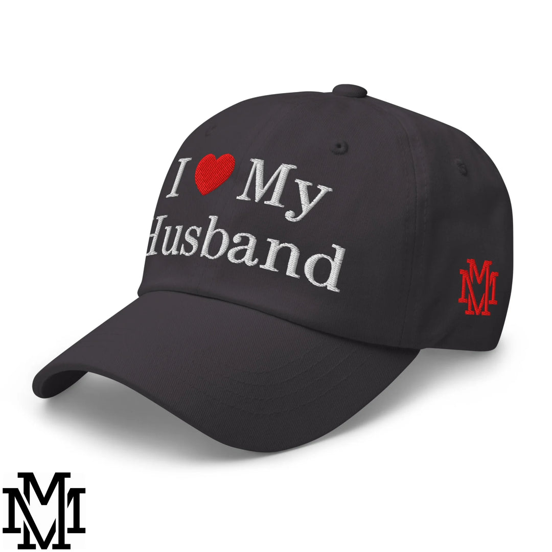 I Love My Husband Heart Embroidered Unstructured Dad Hat - Dark Grey