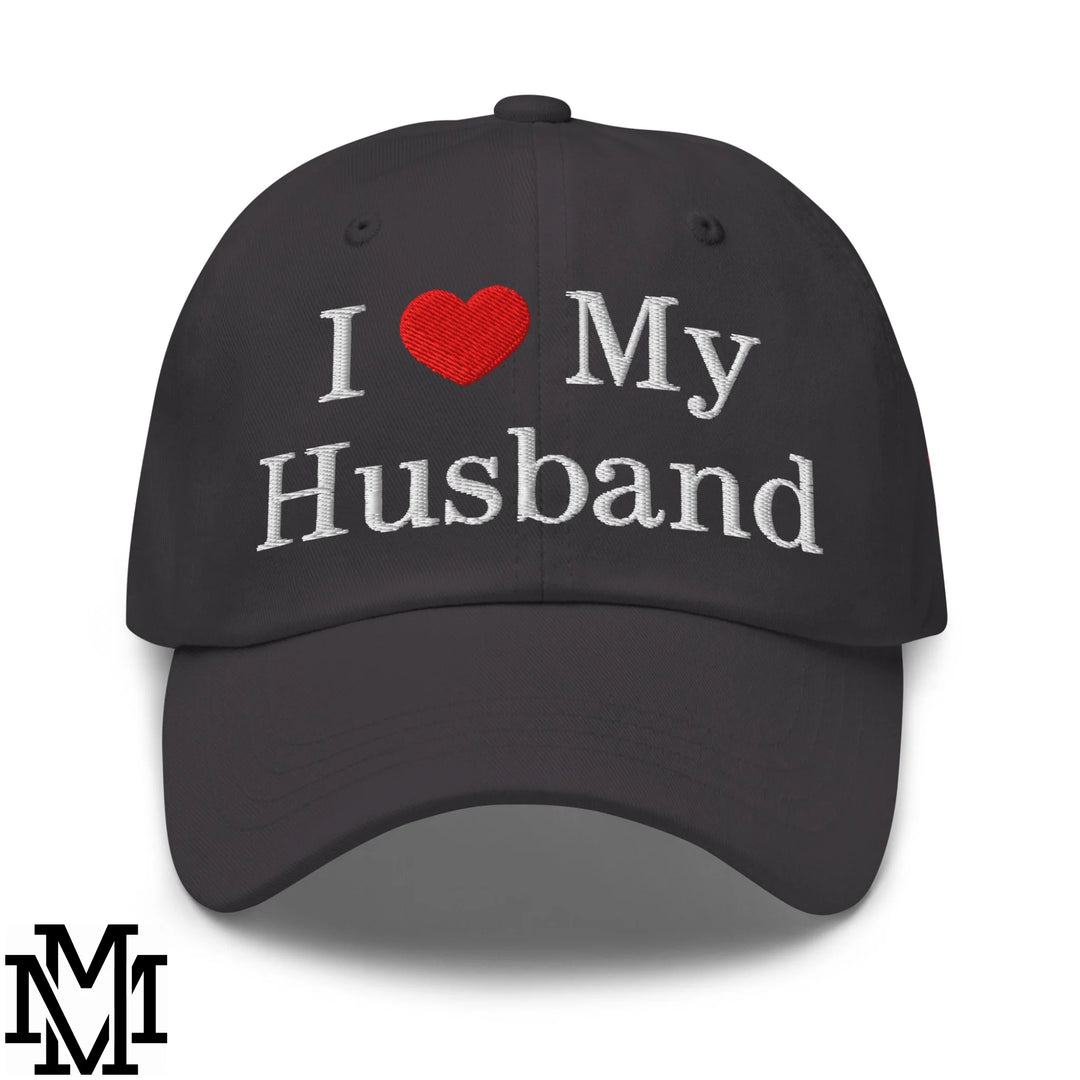 I Love My Husband Heart Embroidered Unstructured Dad Hat - Dark Grey