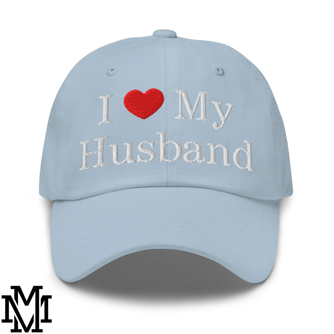 I Love My Husband Heart Embroidered Unstructured Dad Hat - Light Blue